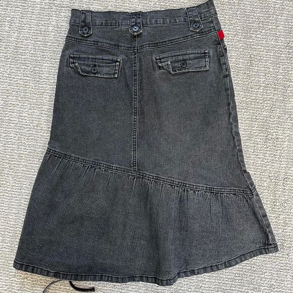 Vintage True Y2k let me knee length B. Black denim mini skirt with ruffle small - Picture 4 of 8